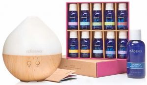essential oils collection with diffuser and coconut oil
