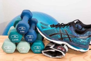 dumbells and running shoes
