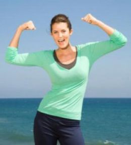 woman lifting arms