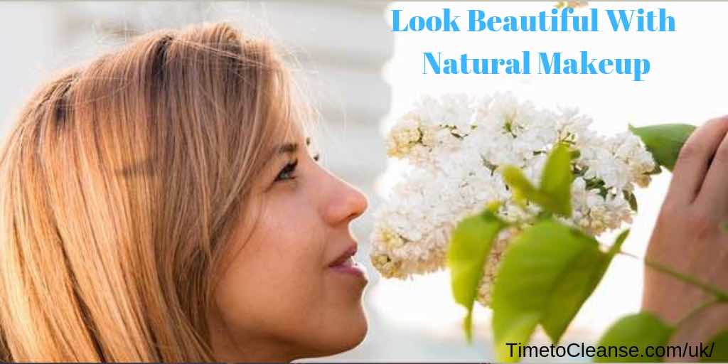 woman smelling white lilacs with look beautiful with natural makeup banner